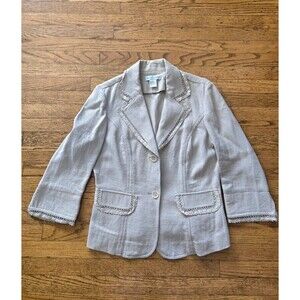 Vtg Newport News Womesn Linen Blend Crochet Detail Blazer Jacket Size 10